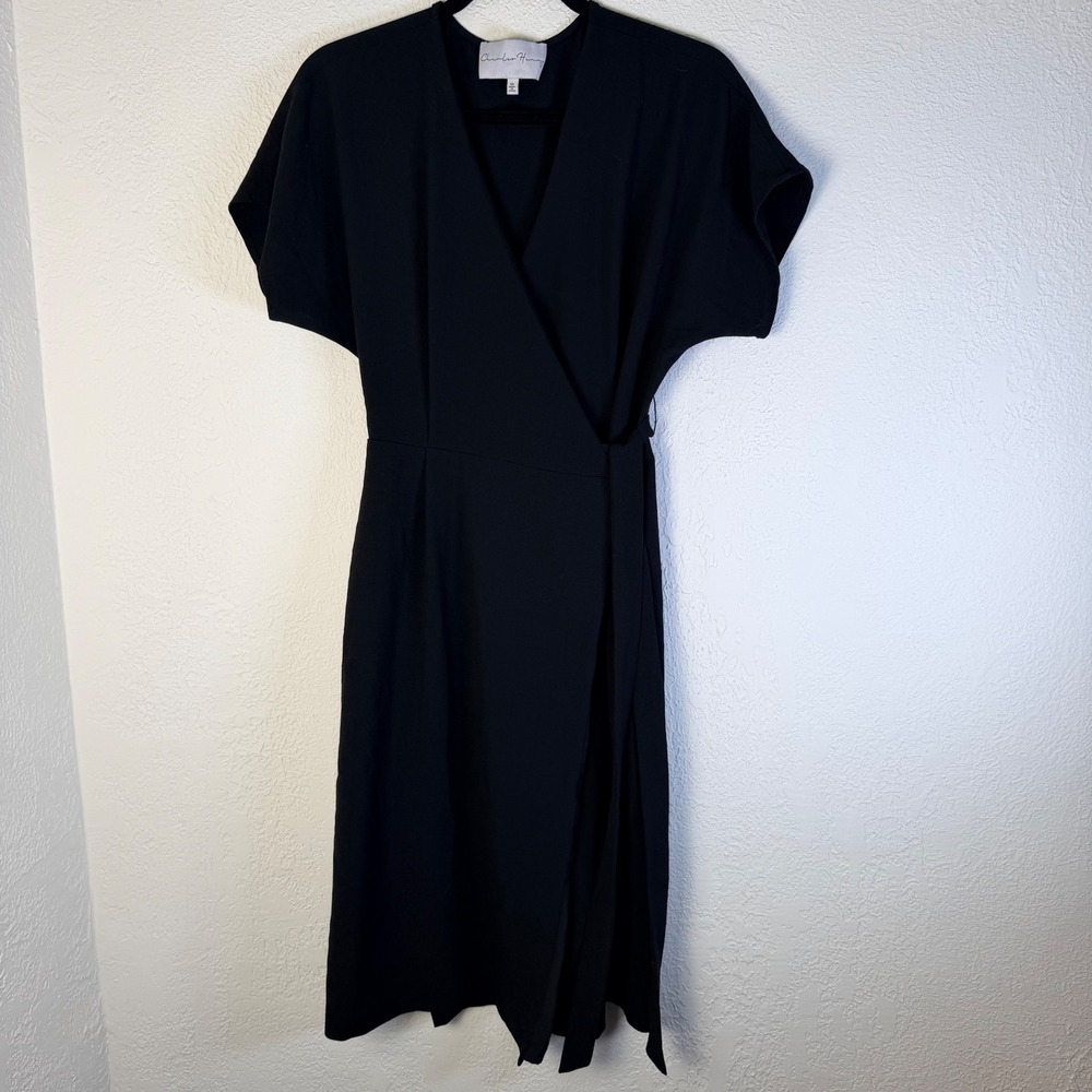 Charles Henry Womens M Black Wrap Midi Dress Dolman Sleeve Minimalist Timeless